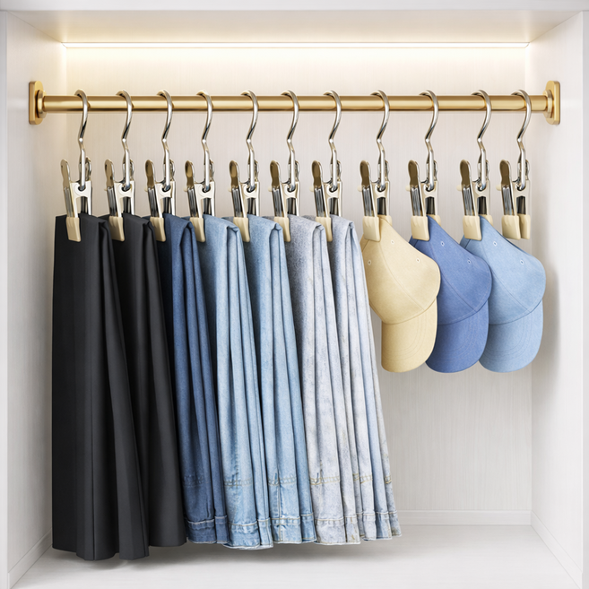 온리담 논슬립 1단 집게 옷걸이 고급형 집게 치마 바지걸이 모자집게, 베이지, 12개