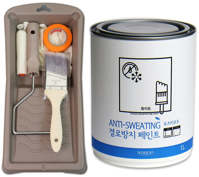 노루 결로방지 수성 페인트 1L 화이트+셀프 페인팅 세트175, 1개