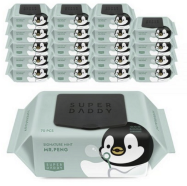 슈퍼대디 시그니처 미스터펭 민트 도톰한 순한 아기물티슈, 20개, 70매