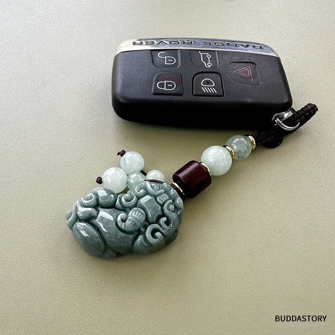 재물운 비휴 키링 천연 비취 조각 키홀더 가방참 백꾸 풍수 아이템 열쇠고리, 1개, 비취옥