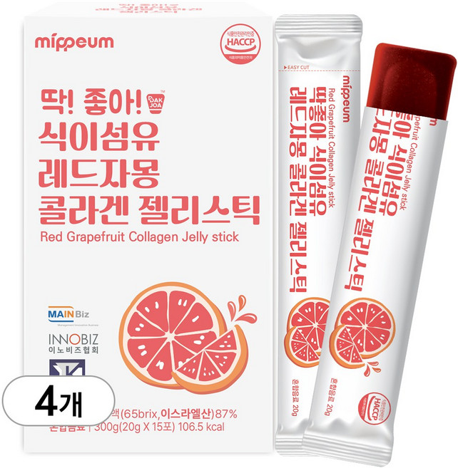미쁨생활건강 딱좋아 식이섬유 레드자몽 콜라겐 젤리스틱, 4개, 300g