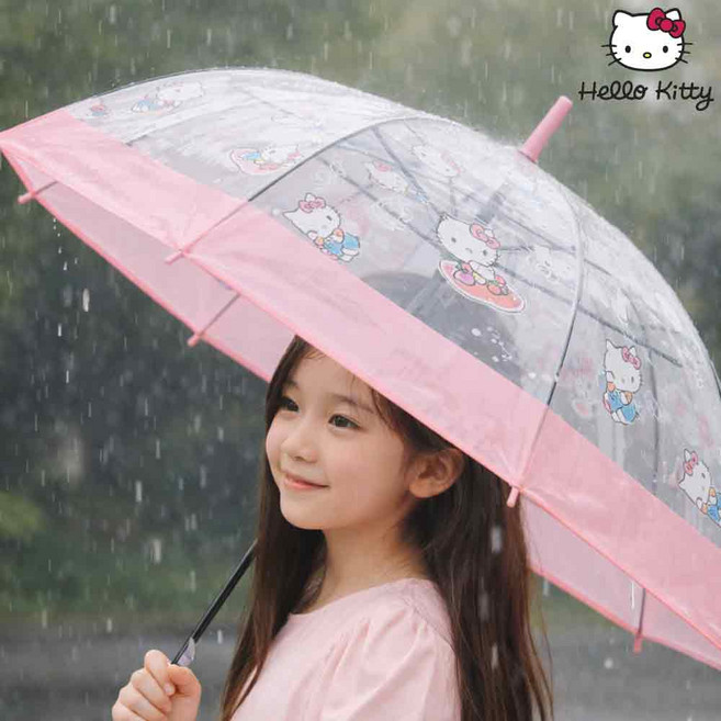 산리아 KOREA 정품 헬로키티 투명 우산 살길이 60cm 주니어 성인 고학년 여아