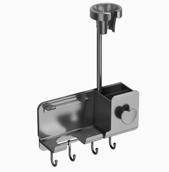 드라이기 거치대 자바라 핸즈프리 수납형 무타공 접착식, 그레이, 1개