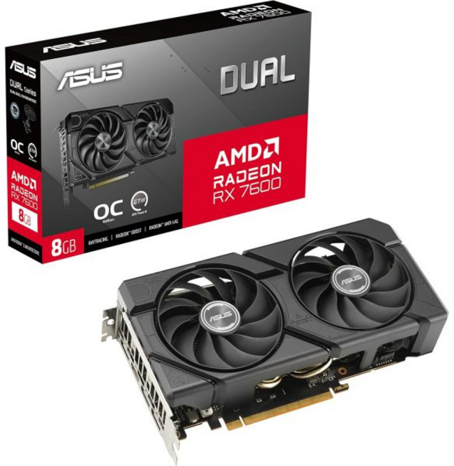 ASUS 듀얼 라데온™ RX 9060 XT 16GB GDDR6 그래픽 카드PCIe 5.0 HDMI 2.1b 디스플레이포트 2.1a 2.5 슬롯 디자인 축류 팬 0dB 기술 등, Dual Fans, RX7600|8GB|Black