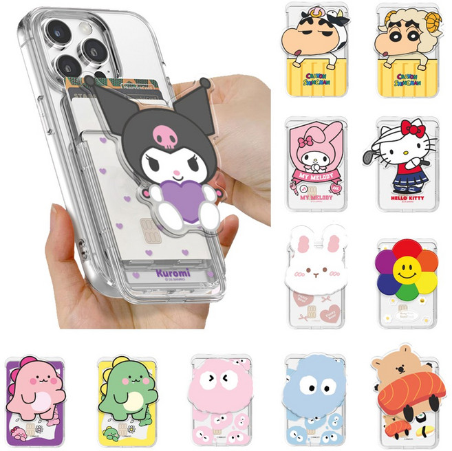 맥세이프 스마트톡 슬라이드 카드지갑 카드 3장 수납 디자인 카드지갑 스마트톡+카드지갑이 하나로, 16)퍼지베어 하트패턴 화이트래빗 (ct), 1개