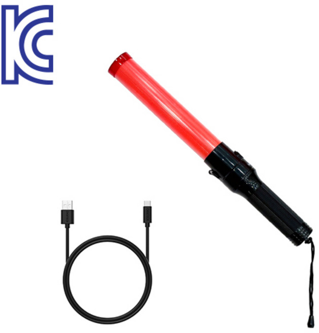 충전식 신호봉 소형 일반/ USB충전 / 순찰 사고예방 차량감속 경찰 경광봉, 블랙 레드, 1개