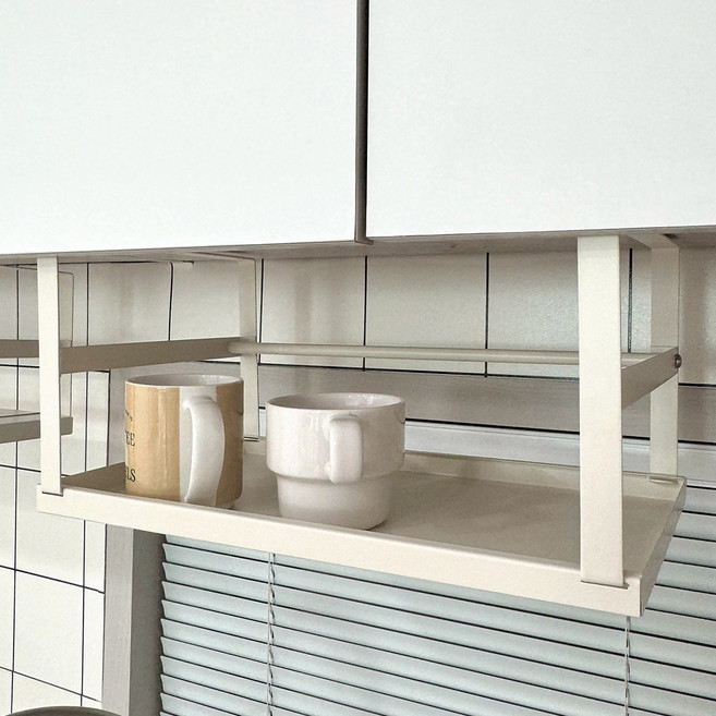 쉼공작소 상부장 걸이형 선반 주방 수납 바스켓 정리대 언더 선반, 확장형(대형), 1개