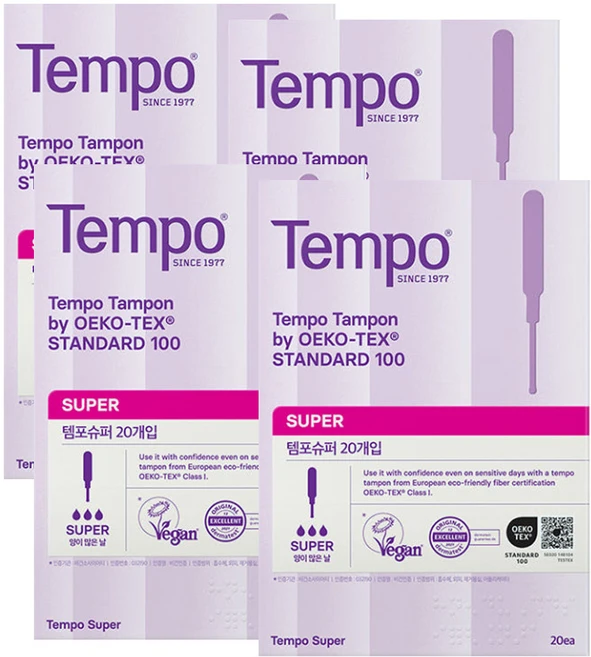 템포 오리지널 탐폰, 슈퍼, 20개입, 4개 - 쿠팡