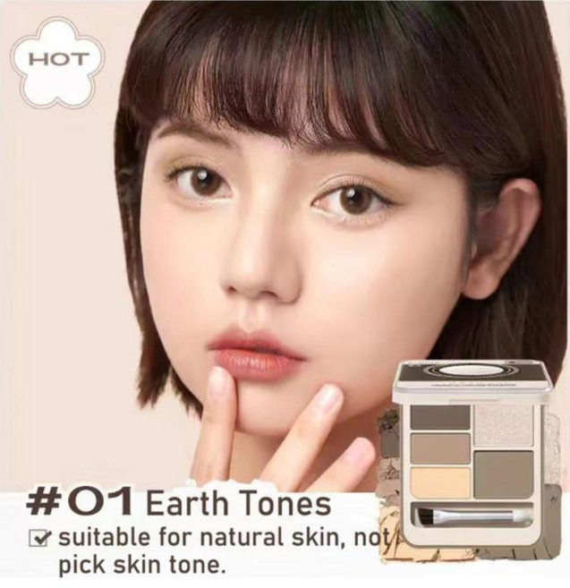 Judydoll 올인원 멀티 5 색 팔레트 아이섀도우 블러쉬 하이라이터 트리밍 브로우 아이 휴대용 내추럴 메이, 1개, 01 01