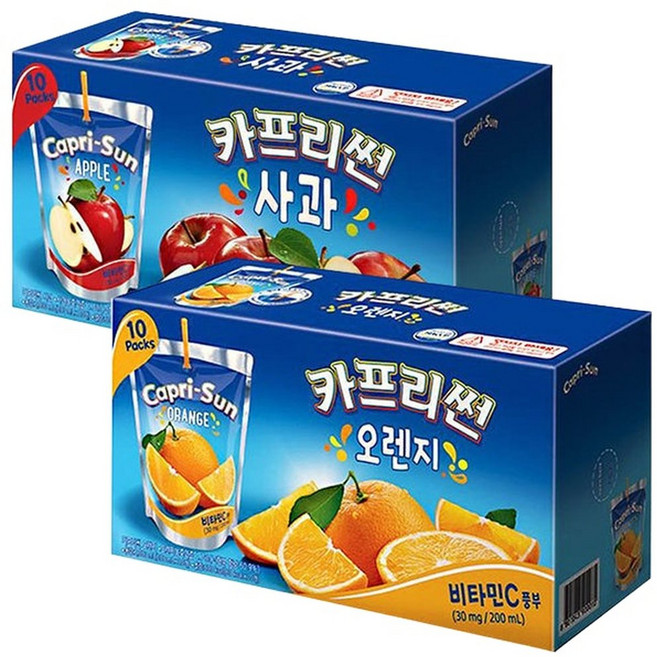 카프리썬 사과 10팩 + 오렌지 10팩 / 과일주스 음료수, 20개, 200ml