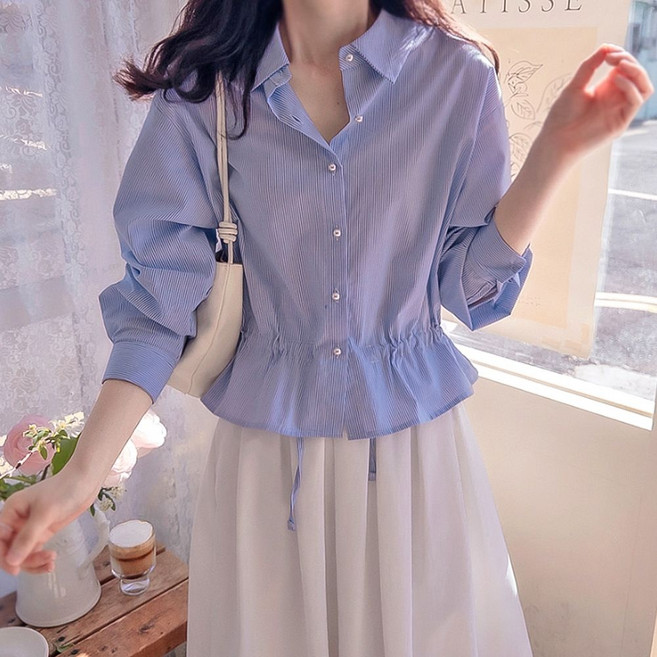 리린 줄리안느 봄봄체크 허리끈조절 고퀄리티 블라우스 2896262