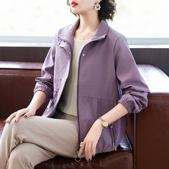 캐주얼 중년 여성 긴팔 점퍼 루즈핏 봄 가을 간절기 코트 기질 엄마 터틀넥 트렌치 코트 CY