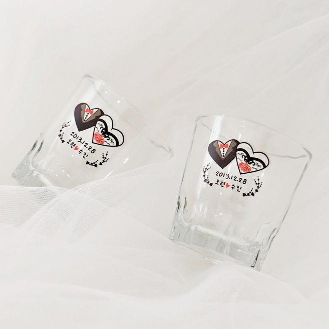 인생술잔 주문제작 웨딩하트가랜드 컬러 인쇄 소주잔, 웨딩, 1개
