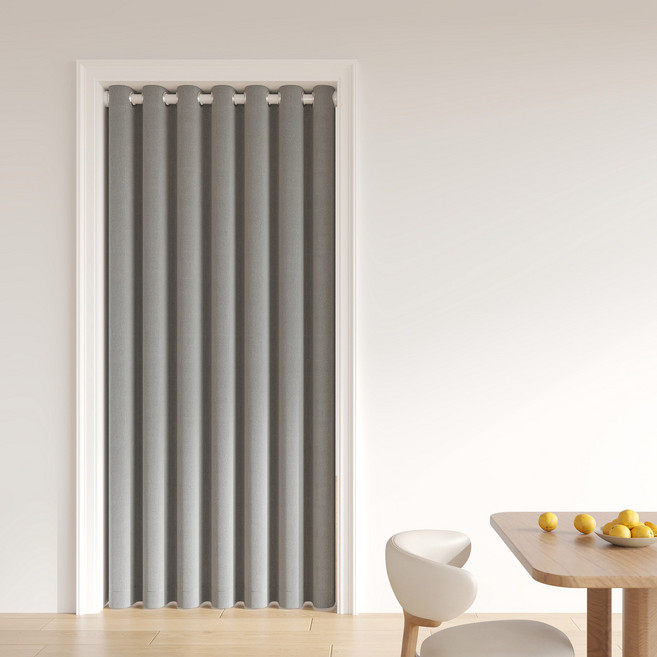 에어컨 문 커튼 침실 단열 방한 커튼 가정용 무타공 주방 화장실 바람막이 및 냉기 차단 칸막이 커튼, 신축봉 50-80cm, 버섯 회색