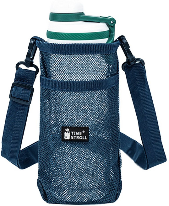 메쉬 포켓 물병가방 휴대용 텀블러 크로스백, 1개, 네이비블루