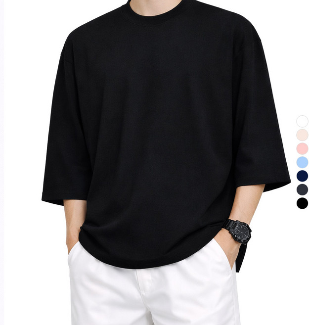 가이스토리 남성용 무지 라운드 쿠퍼 7부 반팔 티셔츠