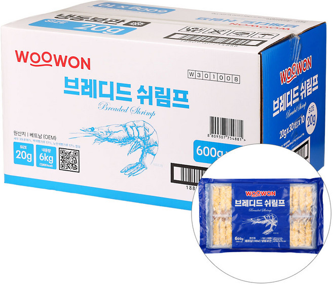 브레디드쉬림프(빵가루새우) 600G BOX(10), 10개