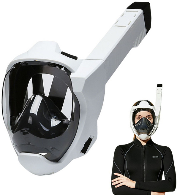 Shipshape 성인용 스노쿨링 마스크 풀페이스 스노클링 장비 180도 광각 안개방지 방수, 블랙화이트
