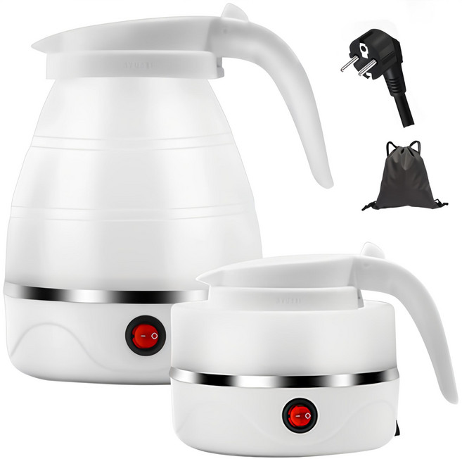 Ryusei 전기 주전자 폴딩포트 접이식 전기주전자 전기 포트 캠핑용 여행용 휴대용 소형 304스텐 실리콘 전기주전자 0.6L 용량 5049, 캠핑용 전기주전자