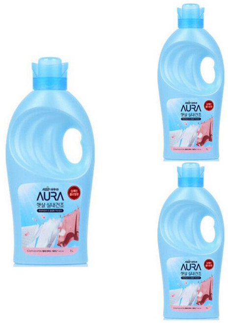 아우라 햇살 실내건조 초고농축 섬유유연제 상쾌한 플로럴향 본품, 1L, 3개