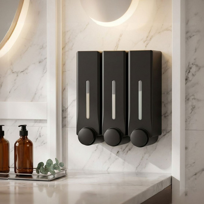 사타 새지않는 고급 호텔 샴푸디스펜서 3구, 블랙, 1개