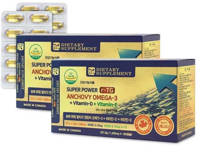 내츄럴365 슈퍼파워 rTG 엔초비 오메가3 비타민D 비타민E 237.6g, 180정, 2개 - 쿠팡