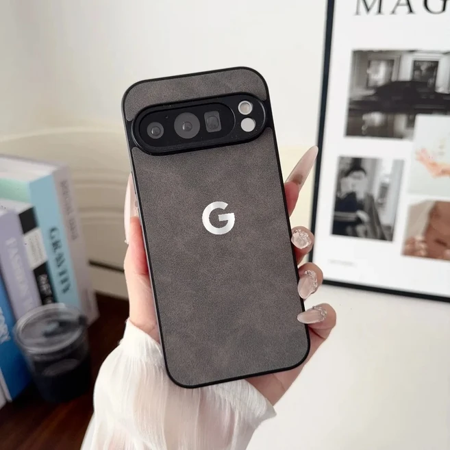 비즈니스 솔리드 컬러 양가죽 부드러운 촉감 케이스 구글 픽셀 10A 9 프로XL 8 7 6 충격 방지 범퍼 PU+TPU, 01 회색, 01 For Pixel 9 A