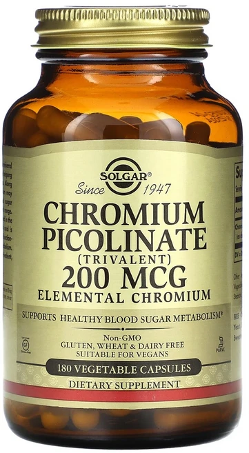 솔가 크로뮴 피콜리네이트 200mcg 글루텐 프리 무설탕 베지터블 캡슐, 1개, 180정 - 쿠팡