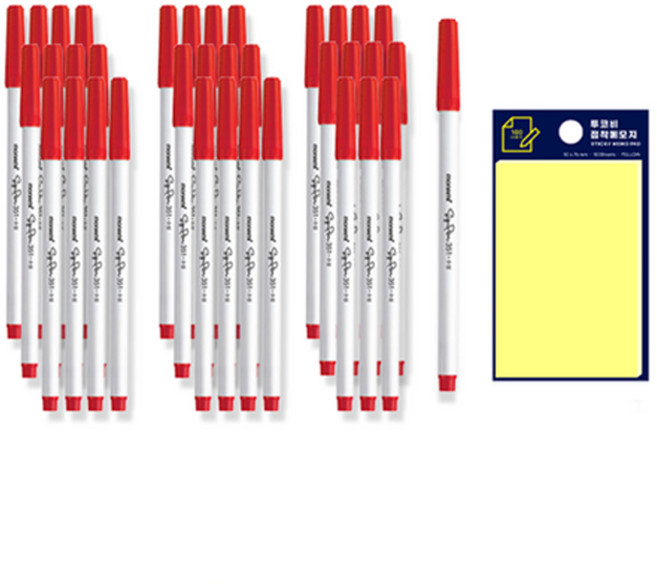 모나미 사인펜 351 12개입 x 3p + 투코비 스티키 메모패드 문구세트, 적색, 1세트