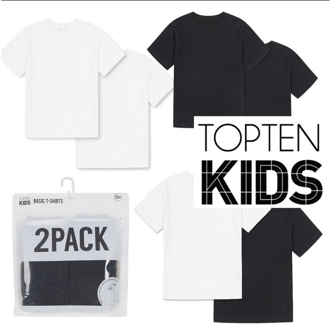 탑텐키즈 남아 여아 5세부터 초등 고학년 공용 이너로 입기 좋은 고급원단 기본 반팔티 2P