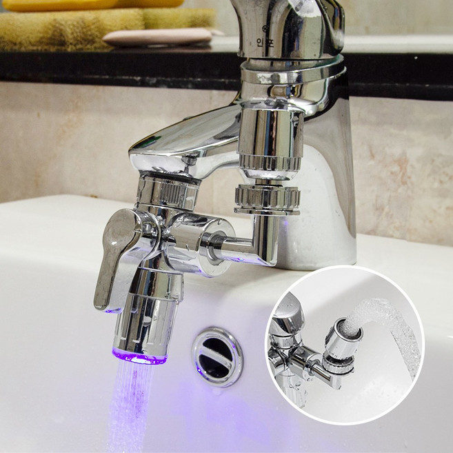 라시노 듀얼분사 LED 세면대 워터탭 360도 회전 수도꼭지 세면대 수도필터 아기수전, 멀티워터탭+필터 1set, 1개