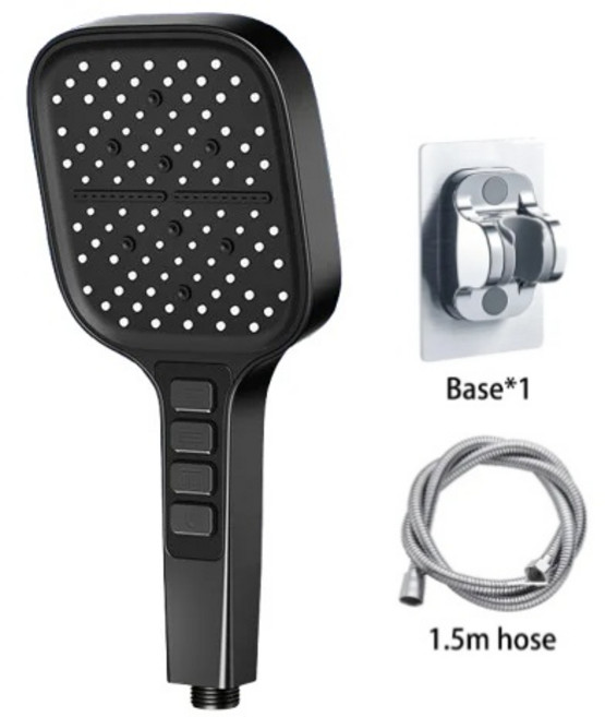 7가지 모드 대형 샤워 조정 가능한 고압 절수 원 키 스톱 믹서 욕실 액세서리, 02 Black Set, 1개