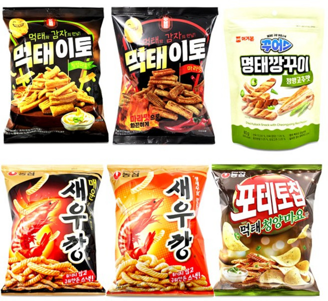 편의점 맥주 안주 청양 명태깡구이 새우깡 먹태이토 마라맛 먹태이토 청양마요맛 매운 새우깡 포테토칩 먹태청양마요맛 캠핑 과자, 1개, B세트