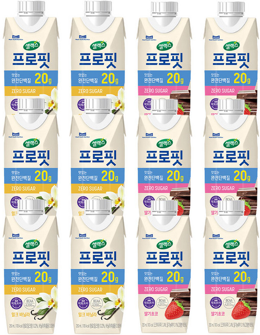 셀렉스 프로핏 (밀크바닐라 6팩 + 딸기초코 6팩), 12개, 250ml