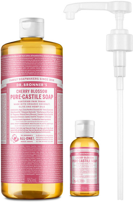 닥터브로너스 캐스틸 솝 체리블라썸 950ml+60ml+펌프 세트, 1개