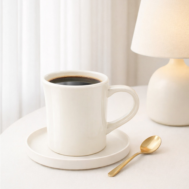 편안한42 심플 도자기 머그컵 예쁜 사무실 커피잔 330ml, 2개, 하얀색