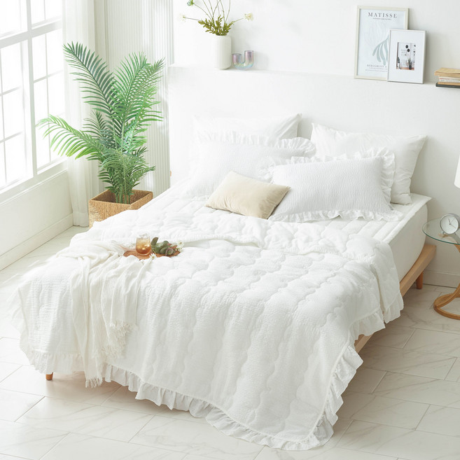 슬리안 국내생산 시원한 고밀도 60수 아사 순면 리플 먼지없는 여름 냉감 쿨 차렵이불 세트