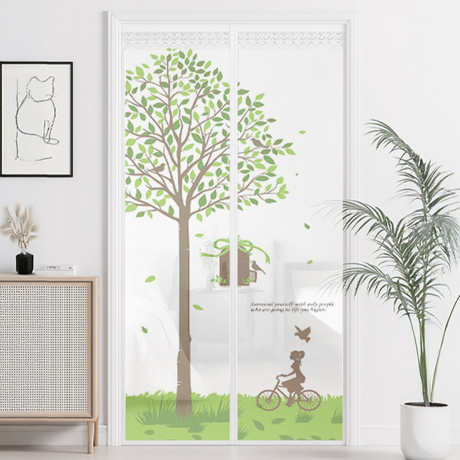 코팅블루 찍찍이 간편설치 튼튼한 방문 현관 일체형 자석 모기장세트, 그린데이