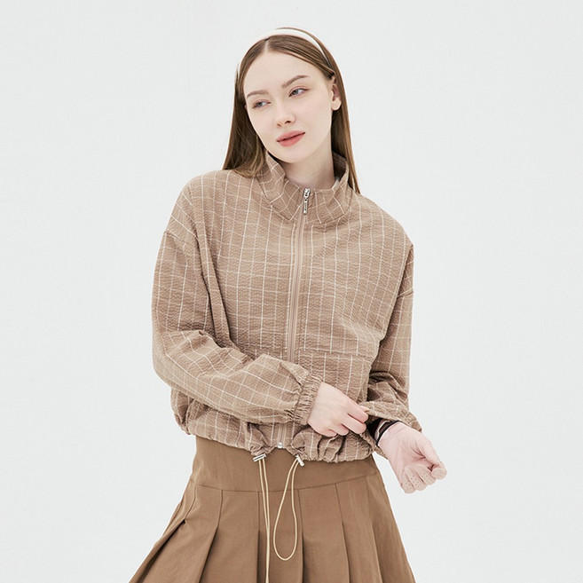 엠엠스포츠 봄 가을 여성 체크 집업 골프 스포츠 바람막이 자켓