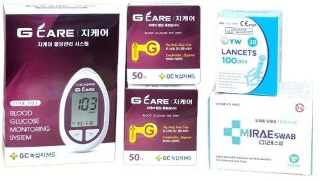 GC녹십자MS 지케어 혈당측정기 + 시험지 100p + 채혈침 100p + 알콜솜 100p 세트, 1세트