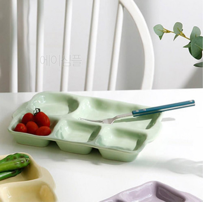 가정용 성인 도자기 식판 미니 브런치식판 급식식판 자취생용 군대식판 개인접시 캠핑식기 식판그릇 혼밥용, 세라믹 파스텔 컬러식판 그린, 1개