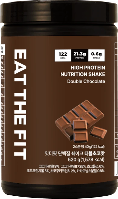 잇더핏 단백질 쉐이크 대용량(더블초코맛), 1개, 520g - 쿠팡