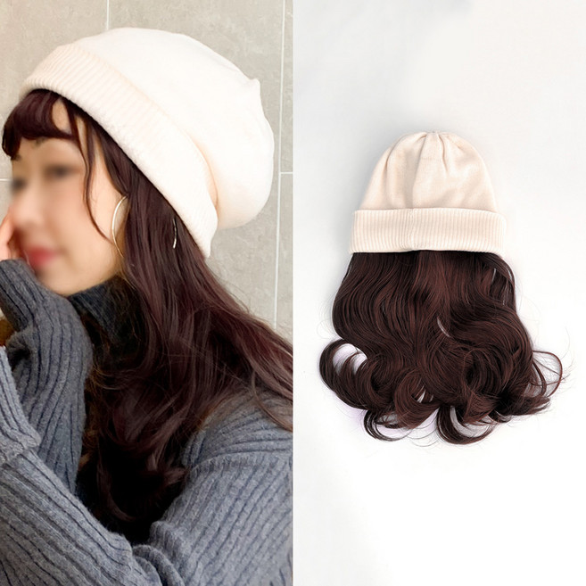 일호장신구 퀸즈 우먼 비니 헤어 위그 가발모자 항암가발 자연스러운 간편한 패션가발 스타일, 1개, 화이트 브라운헤어