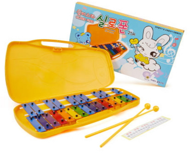 명창 실버스타 공명 실로폰25키(황색) 무지개 칼라음판 [실.채포함], 25판, 노랑, 1개