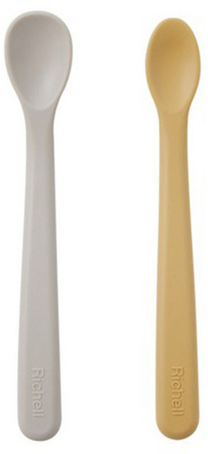 릿첼 실리콘 이유식 스푼 2P 세트 (S/M), 옐로우+크림, 1세트