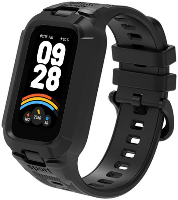 오네꼬네 샤오미 미밴드9액티브 8액티브 레드미 스마트밴드2 일체형 스트랩 밴드 시계줄 호환용, 1개, 아머블랙