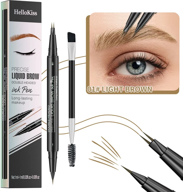 헬로키스 투프롱 리퀴드 아이브로우 펜슬 방수 및 땀 방지 와일드 더블 엔디드 2-in-1, 01 China Mainland, 03 Light Brown - 쿠팡