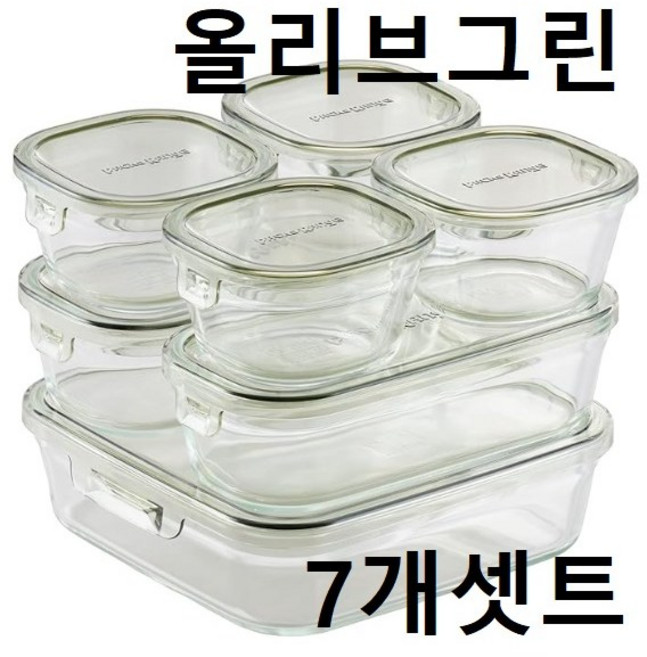이와키 팩 & 레인지 시스템 3종 밀폐용기 세트 올리브 그린, 200ml 4개 + 500ml 2개 + 1.2L, 1개