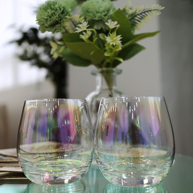 오로라 홀로그램 유리컵 글라스 잔 2p 1세트 와인 물 소주 커피 쥬스 에이드 맥주 위스키 온더락 언더락 홈카페 내열유리 선물용, 09.오로라 미네럴 320ml(2개1세트), 1개