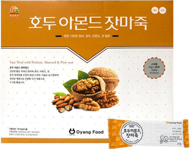 [오양식품] 호두아몬드잣마죽 21gX80포 (GIFTBOX스틱형), 아몬드잣마죽80포, 1개, 80개입